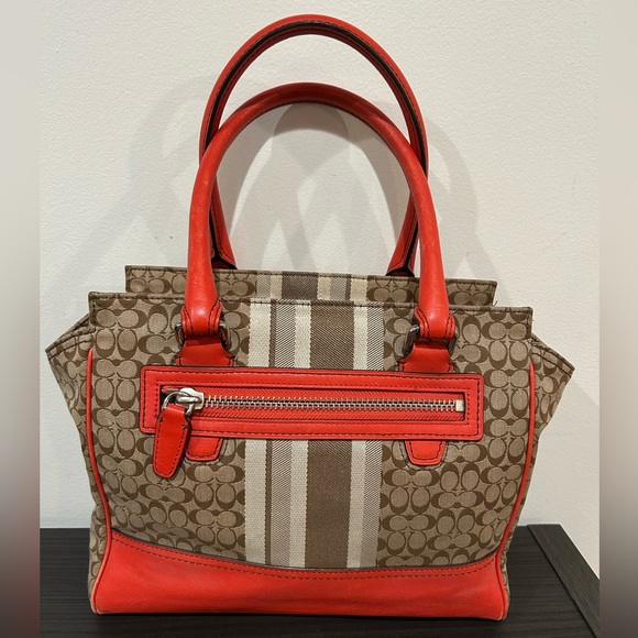Coach Legacy Stripe Candace Carryall Tote Purse Brown /Orange  EUC - Picture 3 of 13